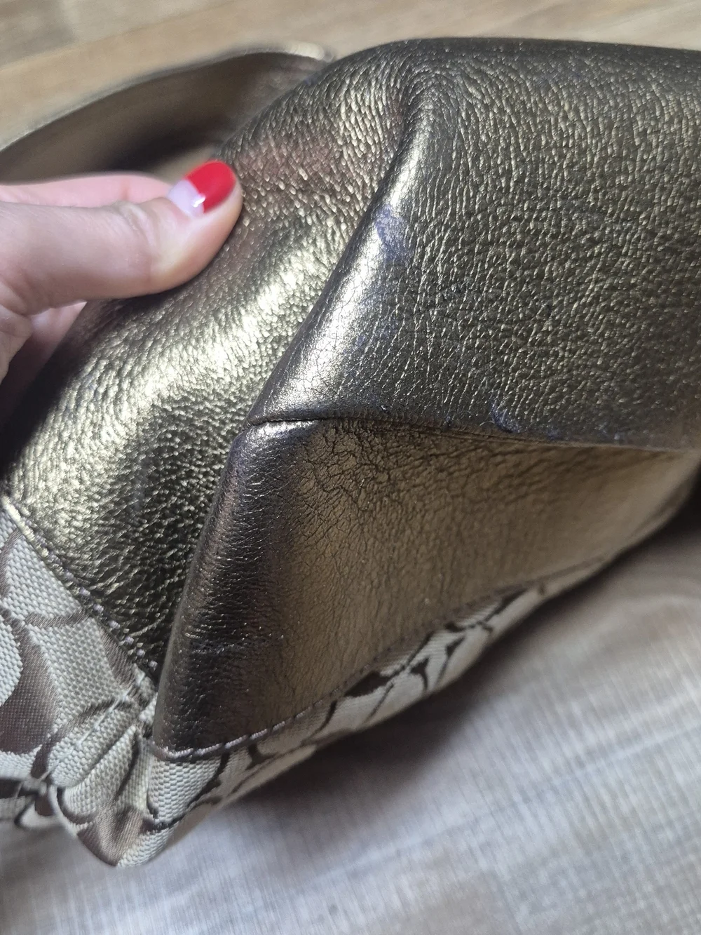 Coach Metallic Silver Signature Canvas Shoulder Bag